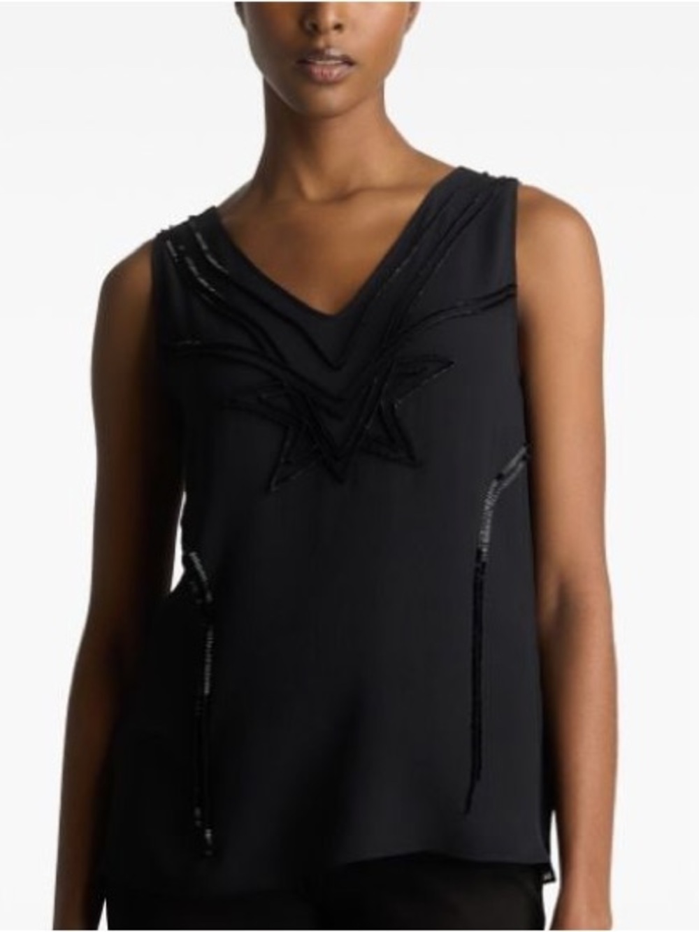 St. John Black Sleeveless V-Neck Silk Tank
